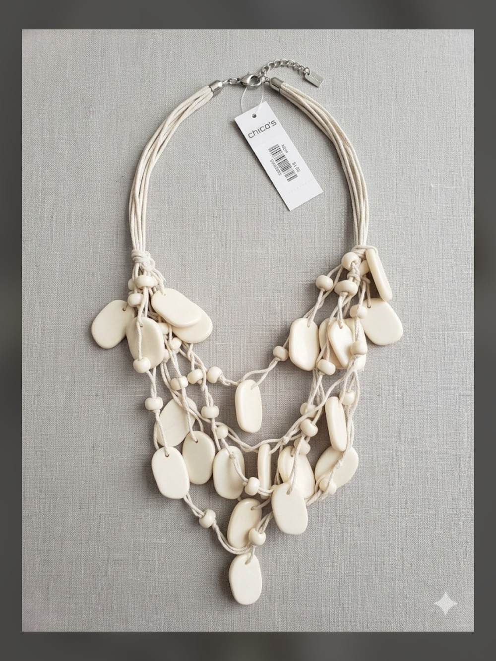 Chico's Cream Layered Pendant Necklace with Organic Beads